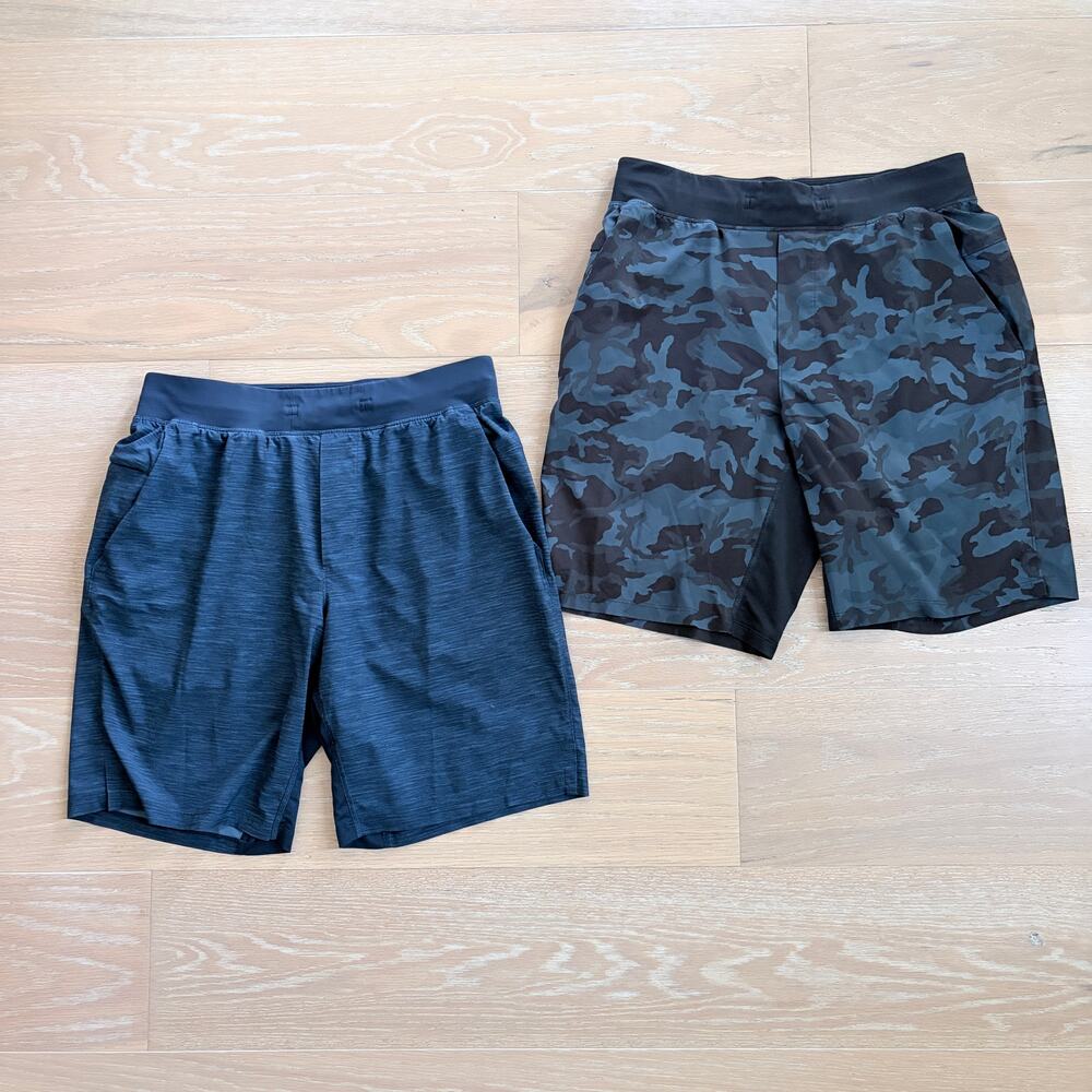 Lululemon Men's 2 Pair T.H.E. Short Linerless 9" Shorts Navy Blue Camo Medium